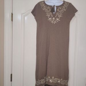 J. Jill Short Sleeve T-shirt Dress  Size XS Embroidered Sequins Tassels